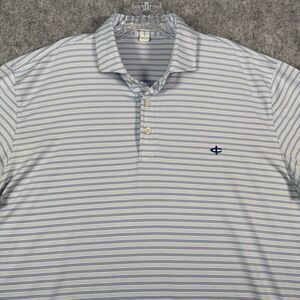 Holderness Bourne Polo Shirt Mens Large Blue Striped Tailored Fit Office Golf